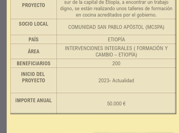 Ficha Escuela de Formación Hostelería y Restaurante – Etiopía 2024